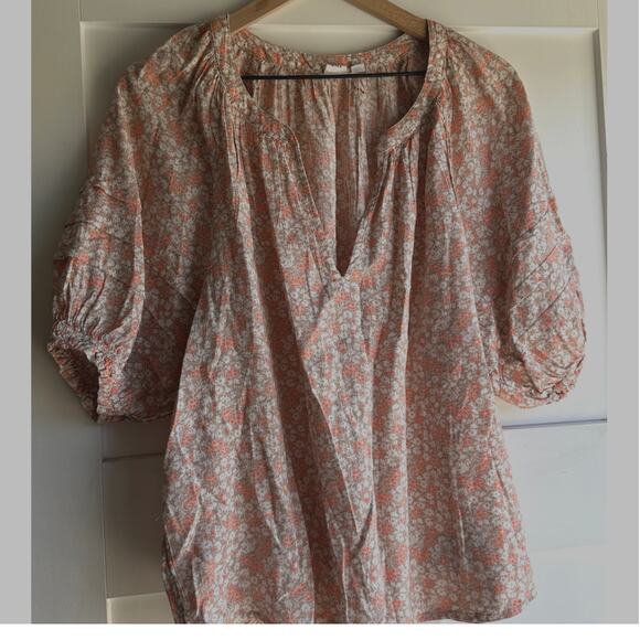 GAP Tops - GAP Women's Floral Peasant Blouse Puff Sleeve Boho Top Coral Print Size Large